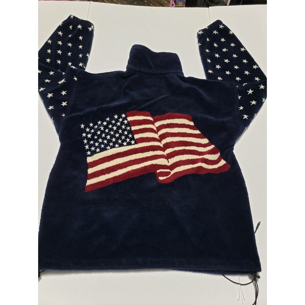 (#C)Vintage Bear Ridge Outfitters USA Flag Fleece Jacket Full Zip Made USA XL